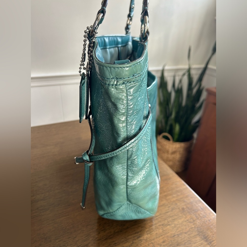 COACH Aubrey Tote Aqua Marine 2 Toned Patent Leather Shoulder Bag - Picture 7 of 14